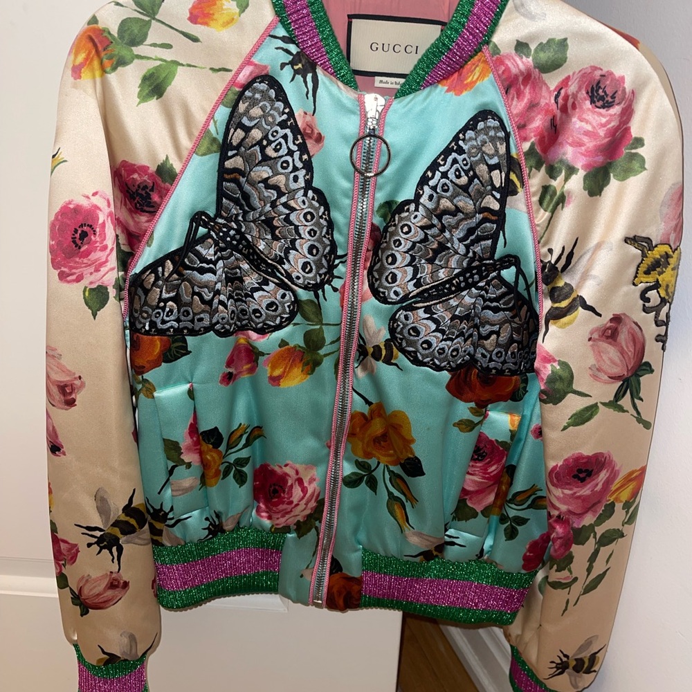 Gucci Silk Embroidered Bomber Jacket
